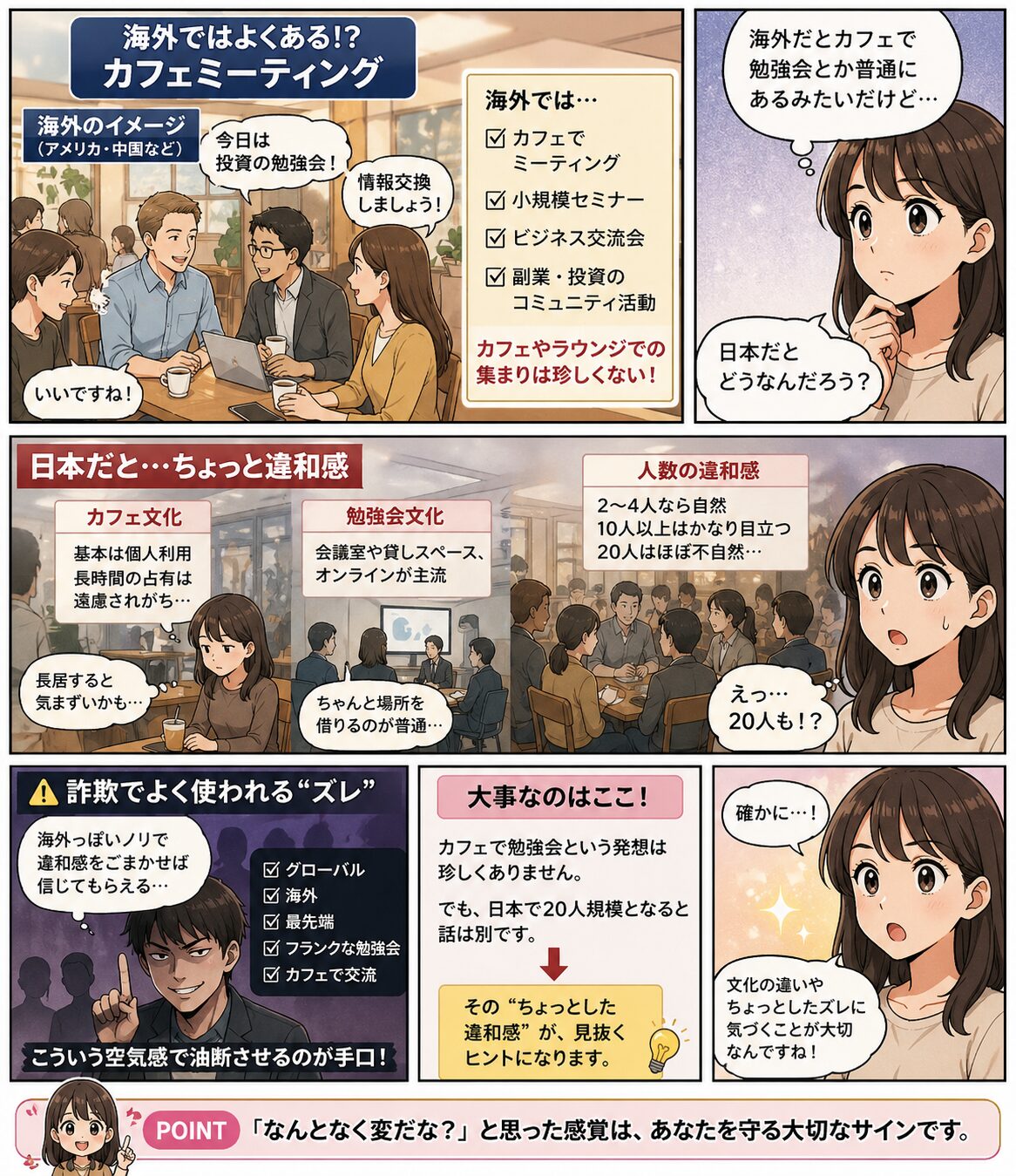 海外と日本のカフェ勉強会の違いを解説した漫画